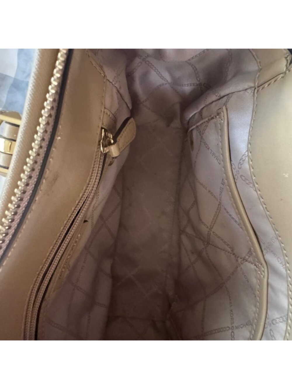 Michael Kors Beige Saffiano Leather Satchel With Adjustable Crossbody Strap - Picture 8 of 11